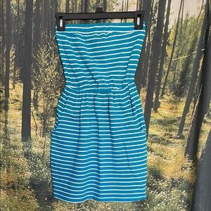 Rusty Striped Strapless Blue Dress